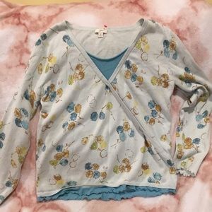 J Jill Soft Blue Floral Sweater Top, lightweight Knit Resale Nice Condition